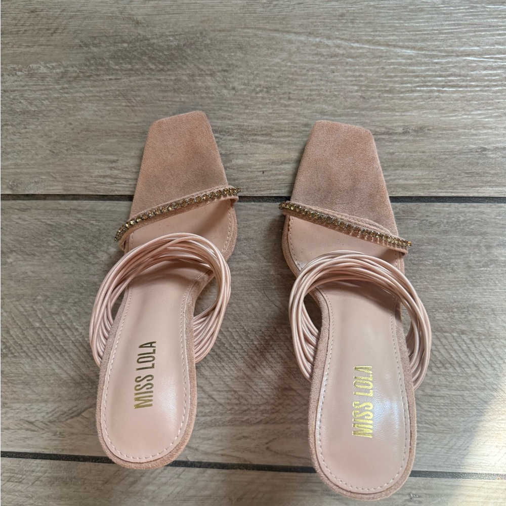 Miss Lola Blush Rose Gold Multi-Strap Stiletto Heels - Picture 3 of 5